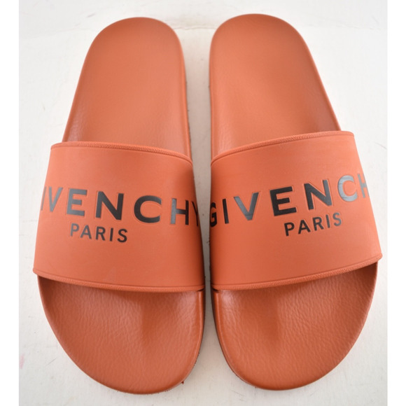 Givenchy Paris Orange Black Logo Rubber Pool Slide Sandal Flip Flop Flat 44 11